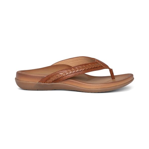 Aetrex Women's Emmy Braided Thong Flip Flops - Brown | USA SWRE6TA